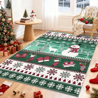 Christmas Runner Rug – Washable, Non-Slip, Santa & Reindeer Print, Low Pile, Foldable Carpet for Hallway, Kitchen, Bedside
