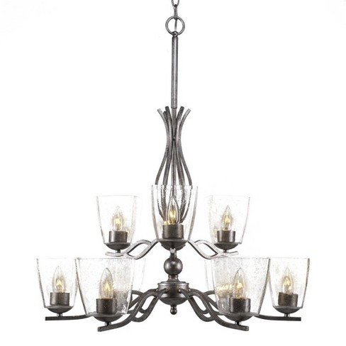 Toltec Lighting Revo 9 - Light Chandelier in  Aged Silver with 4.5" Square Clear Bubble Shade - image 1 of 1