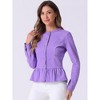 INSPIRE CHIC Women's Peplum Collarless Round Neck Button Down Cropped Ruffle Hem Denim Jackets - 2 of 4