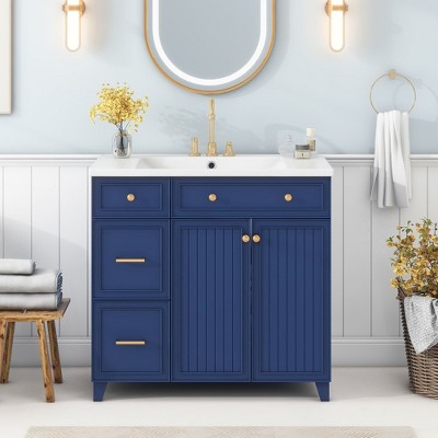 36" Bathroom Vanity with Sink,Bathroom Storage Cabinet with 2 Door,2 Different Depths Drawers,Adjustable Storage Shelf (without Faucet)
