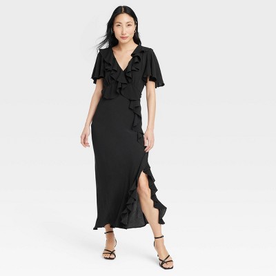 Women's Ruffle Short Sleeve Maxi Dress - A New Day™ Black XS