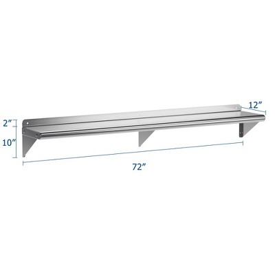 Whizmax 12" x 72" Stainless Steel Wall Mount Shelf with Backsplash