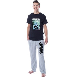 Jaws Mens' Classic Film Movie Title Logo Distressed Sleep Pajama Set Multicolored - 1 of 4
