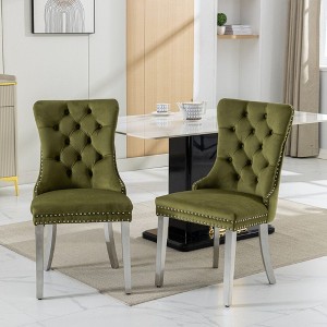 NicBex  Set of 2 Velvet Dining Chairs with Chrome Stainless Steel Plating Legs,Solid Wood Armless Chairs for Kitchen,Living Room - 1 of 4