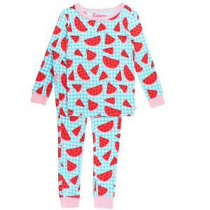 RuffleButts SoftSnooze Toddler Girls Ruffle Long Sleeve Pajama Set - 1 of 4