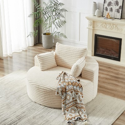 NicBex Modern Round Corduroy/Chenille Sponge Single Sofa with Back Cushion & Pillows,Fluffy Sleeper Chair for Living Room,Bedroom