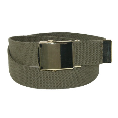 CTM® Olive Green Cotton Adjustable Belt With Removable Brass Military Buckle, 1.25'' Wide