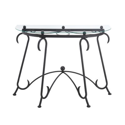 LIVAREEmlen Tempered Glass Surface Console Table with Sturdy Construction for Living Room (Rustic Black)