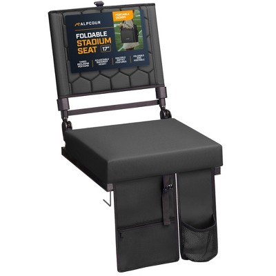 Folding Reclining Stadium Seat with Multiple Pockets, Anti-Slip Bottom, Bleacher Hooks, Adjustable Height