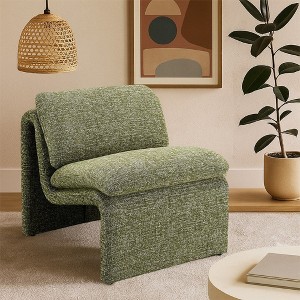 Royal Hampton Accent Chair, Curved Open Base, Armless Modern Green Boucle - 1 of 1