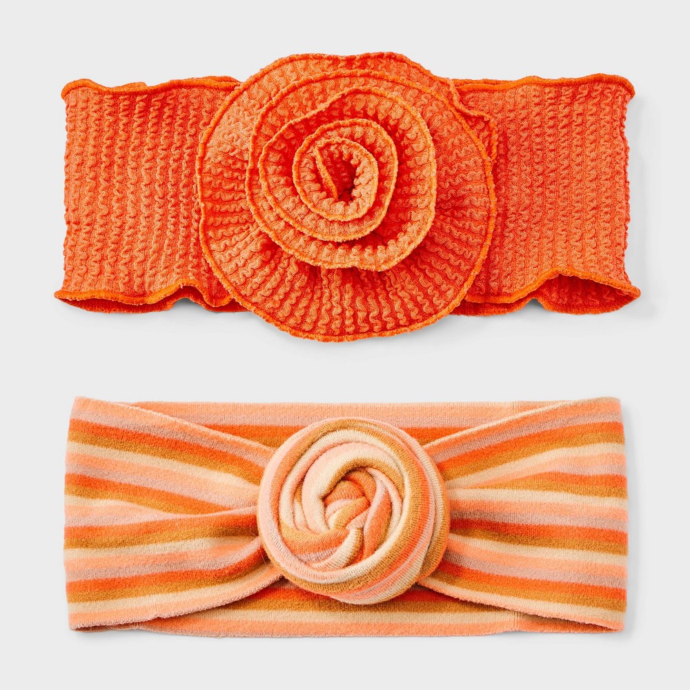 Girls' 2pk 'Coral/Striped' Headband - Cat & Jack™: Fashion Hair Styling, Recycled Polyester