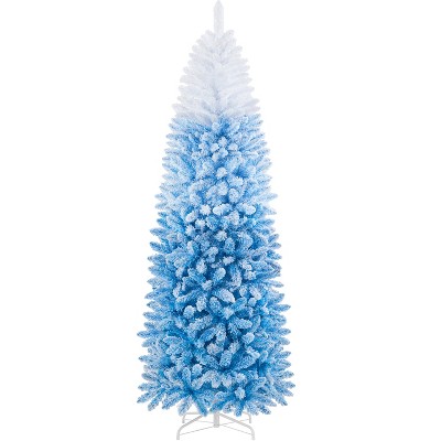 Yaheetech 6Ft/7.5Ft/9Ft Prelit Flocked Pencil Artificial Christmas Tree Holiday Decoration Hinged Spruce, Green