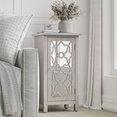 JIONJOY Modern Nightstand with Mirror Door & Storage Shelves– Vintage Tall Side Table for Bedroom, Living Room, or Office