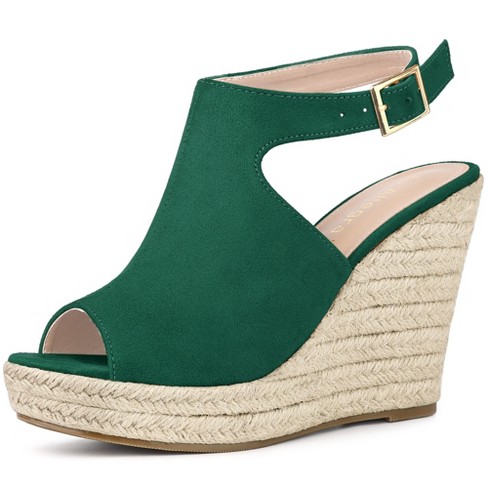 Allegra K Women s Slingback Peep Toe Espadrilles Platform Wedge Heels Sandals Emerald Green 9