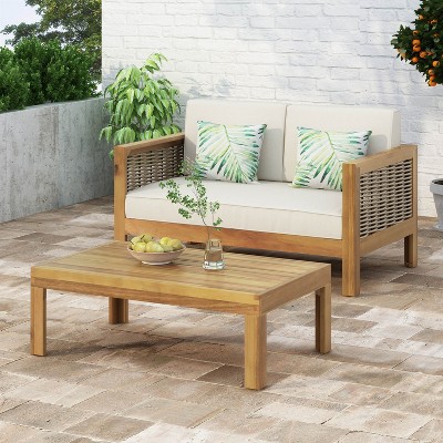 Sapphtopaz Patio Furniture Set Wood Loveseat Conversation Sofa Set with Cushions and Coffee Table Outdoor Chairs for Garden, Terrace