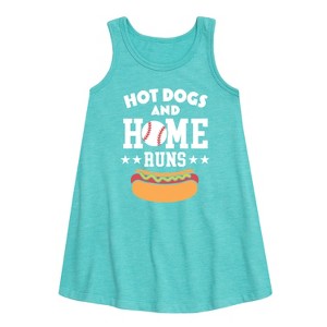 Girls' - Instant Message - Hot Dogs And Home Runs Graphic Sleeveless Aline Dress - 1 of 4