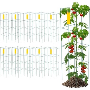 VEVOR Tomato Cages, 11.8\" x 11.8\" x 46.1\", 10 Packs Square Plant Support Cages, Green PVC-Coated Steel Tomato Towers , Green - 1 of 4