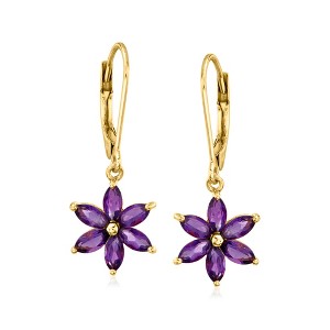 Ross-Simons 1.60 ct. t.w. Amethyst Flower Drop Earrings in 18kt Gold Over Sterling - 1 of 4