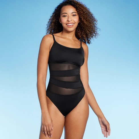 Women's Mesh Front One Piece Swimsuit - Shade & Shore™ Black L