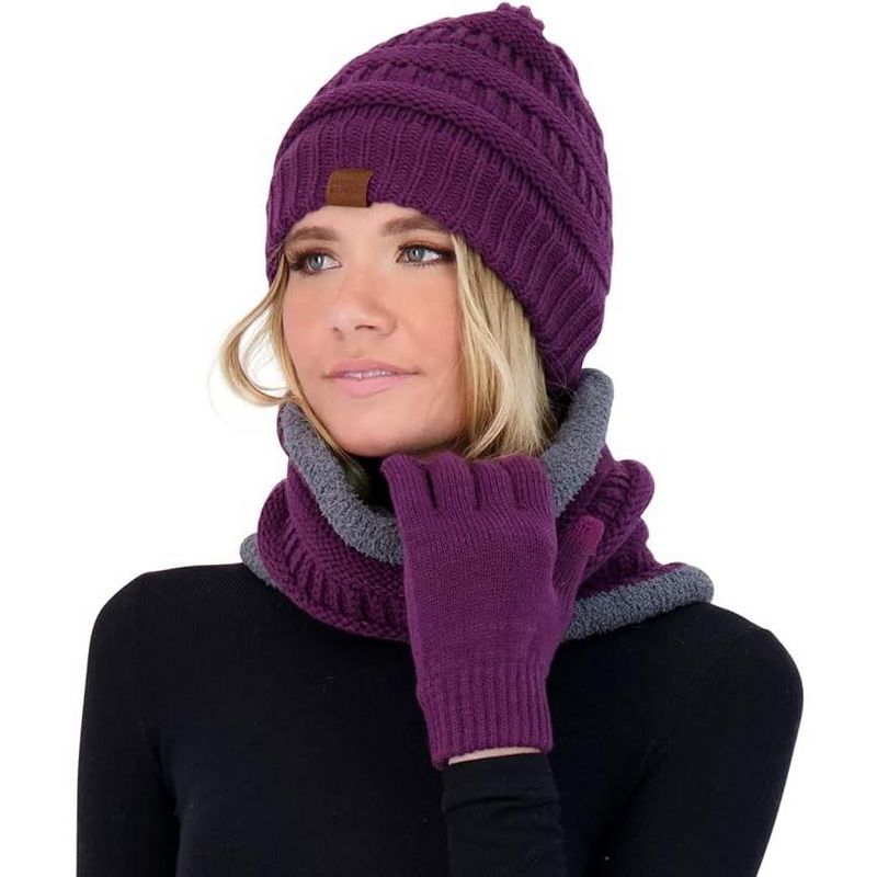 Women Winter Beanie Hat, Infinity Scarf, and Screen Friendly Gloves Set, Cold Weather Snow Gear for Adults, 1 of 3