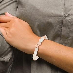 Chisel Stainless Steel Rose IP-plated Star 8.5mm Pink and White Aventurine Beaded Stretch Bracelet - 1 of 4