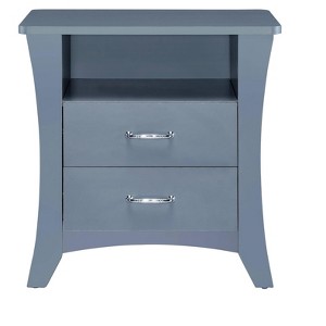 Gulches Nightstand, 24 Inch Tall, in Blue Finish, Boasting 2 Drawers and 1 Open Style Shelf, Supported by Wooden Legs - 1 of 4