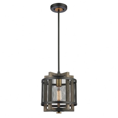 Elk Home Woodbridge 1 - Light Pendant in  Matte Black/Weathered Oak/Aged Brass