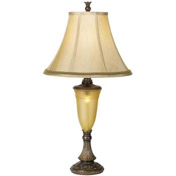 Kathy Ireland Sorrento Traditional Table Lamp 30" Tall Antique Bronze Glass with Nightlight Flared Bell Shade for Bedroom Living Room Bedside Office