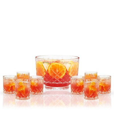 Admiral Clear Lead-Free Crystal Punch Bowl Set with 8 Tumblers