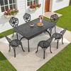 7-Piece Patio Set: Rectangle Table & 6 Chairs - Cast Aluminum, All-Weather/Umbrella Hole & Adjustable Legs for Balcony/Backyard - 2 of 4