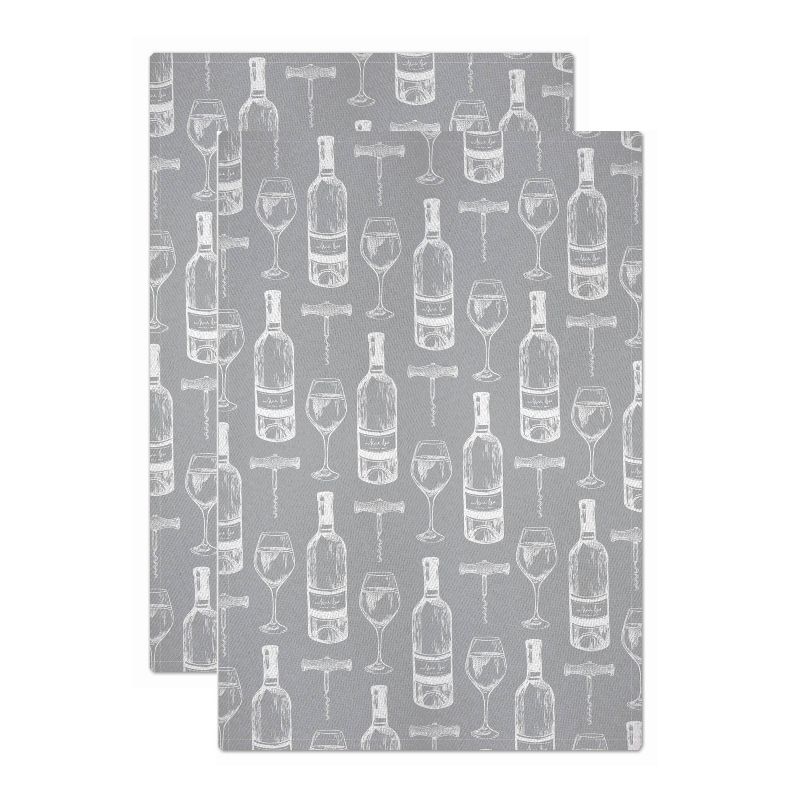 2pk Jacquard Vino Print Kicthen Towels Gray - MU Kitchen, 1 of 4