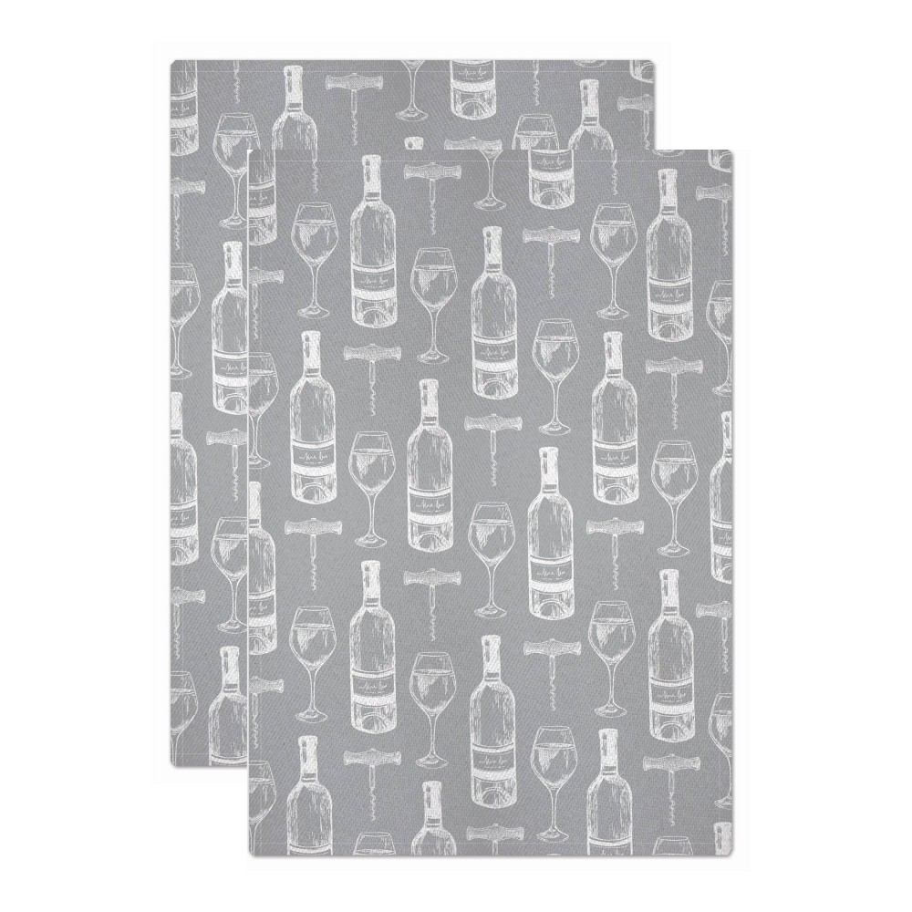 Photos - Other Accessories 2pk Jacquard Vino Print Kicthen Towels Gray - MU Kitchen