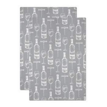 2pk Jacquard Vino Print Kicthen Towels Gray - MU Kitchen