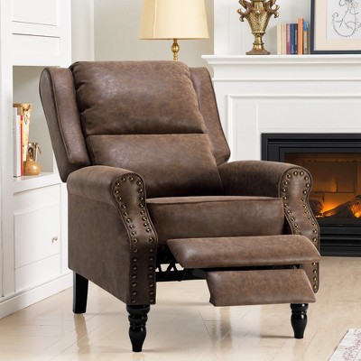 MAYEERTY Coffee Faux Leather Pushback Recliner Chair Ergonomic Design for Living Room Bedroom RV