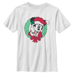 Boys Minnie Mouse Classic Santa Helper Wreath T Shirt - 1 of 4