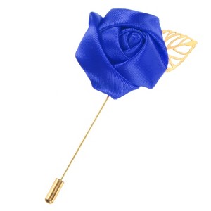 Unique Bargains Wedding Groom Suit Ribbon Rose Flower Lapel Pin with Gold Leaf 1 Pc - 1 of 4