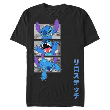 Mens Lilo & Stitch Triple Panel Stitch T Shirt - Black - 3X Large