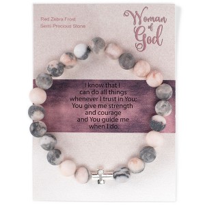 Dicksons Woman Of God Cross Pink and Grey One Size Red Zebra Frost Stone Bracelet On Presentation Card - 1 of 4