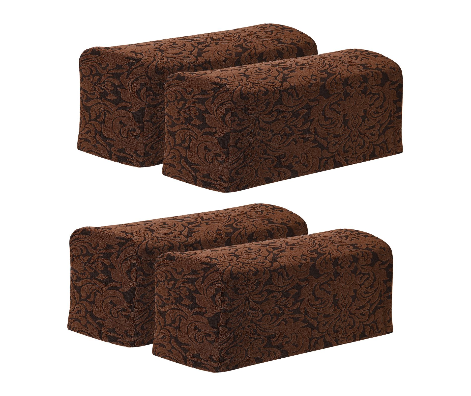 Unique Bargains Anti-Slip Stretch Jacquard Couch Arm Slipcovers 4 Pcs Dark brown