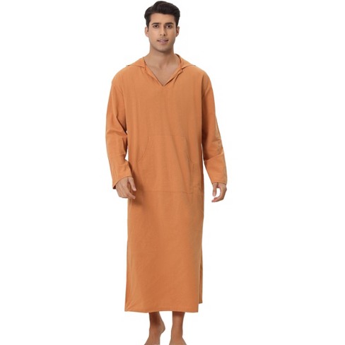 Lars Amadeus Men's Cotton V-Neck Side Split Long Night Gown with Pocket  Gray Small