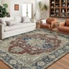 Machine Washable Faux Wool Vintage Floral Printed Area Rug Ultra Thin Low Pile Non Slip Non Shedding Indoor Carpet - 3 of 4