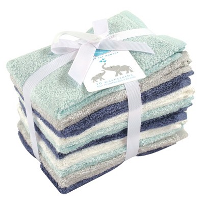 Luxurious Denim Mint Bamboo Cotton Baby Washcloth Set, 10 Pieces