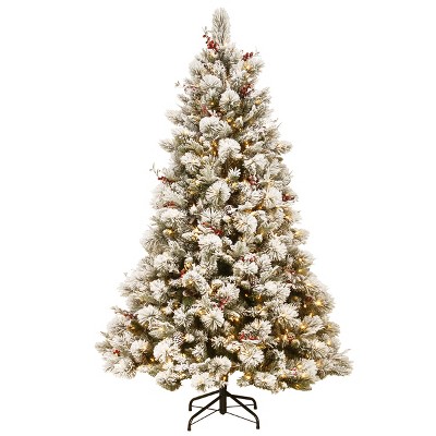 National Tree Company 7.5 Ft. Snowy Bedford Pine Tree With Clear Lights ...