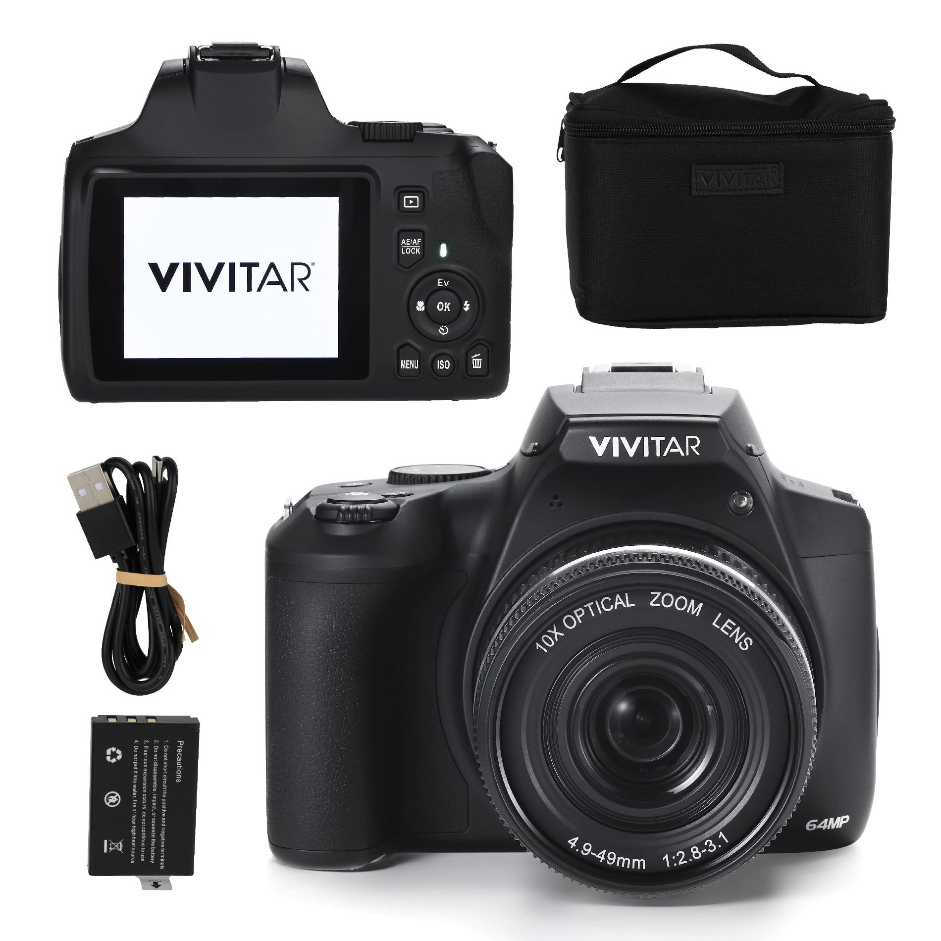 VIVITAR 4K Digital Camera with 64MP, 10x Optical Zoom, 3” LCD Display, LED Flash, Auto Focus, Macro Mode, Vlogging & Photography