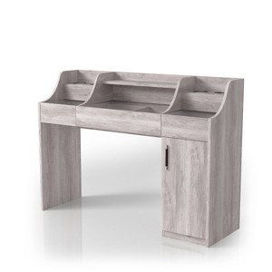 24/7 Shop At Home 49" Peacemeld Contemporary 3 Drawer Makeup Vanity Table with Glass Top Coastal White: Bedroom Vanity with Ample Storage - 1 of 4