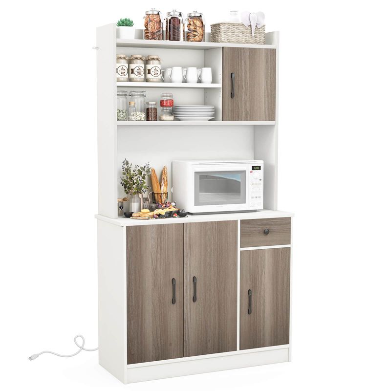 Costway 4-Door 71'' Kitchen Buffet Pantry Storage Cabinet w/Hutch Adjustable Shelf White, 1 of 11