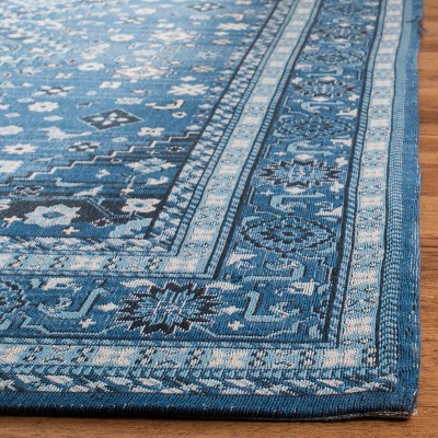 Classic Vintage Blue Charcoal Flat Woven Cotton Area Rug - 4' x 6'