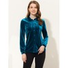 INSPIRE CHIC Women's Pocket Front Velvet Long Sleeve Casual Button Down Shirt - 2 of 4