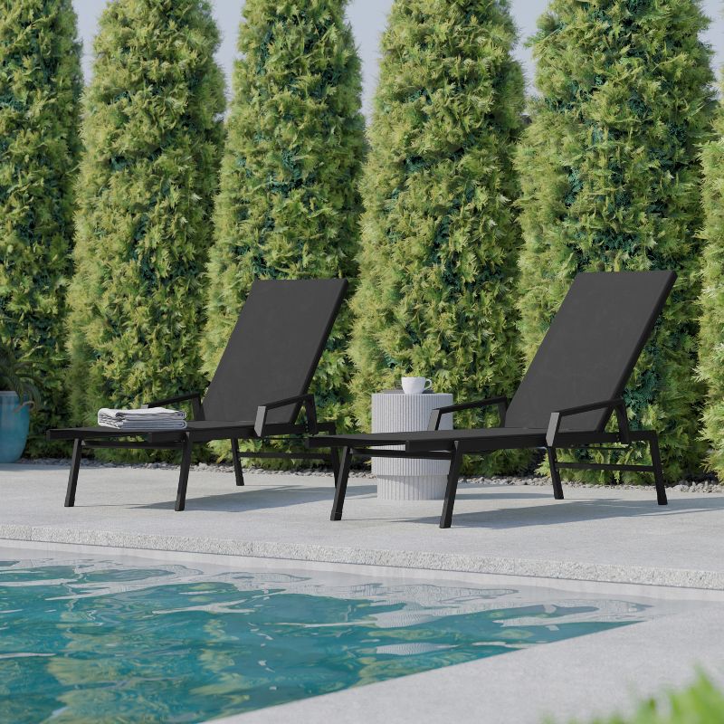 Flash Furniture Brazos Set of 2 Adjustable Chaise Lounge Chairs with Arms, All-Weather Outdoor Five-Position Recliners, 3 of 13