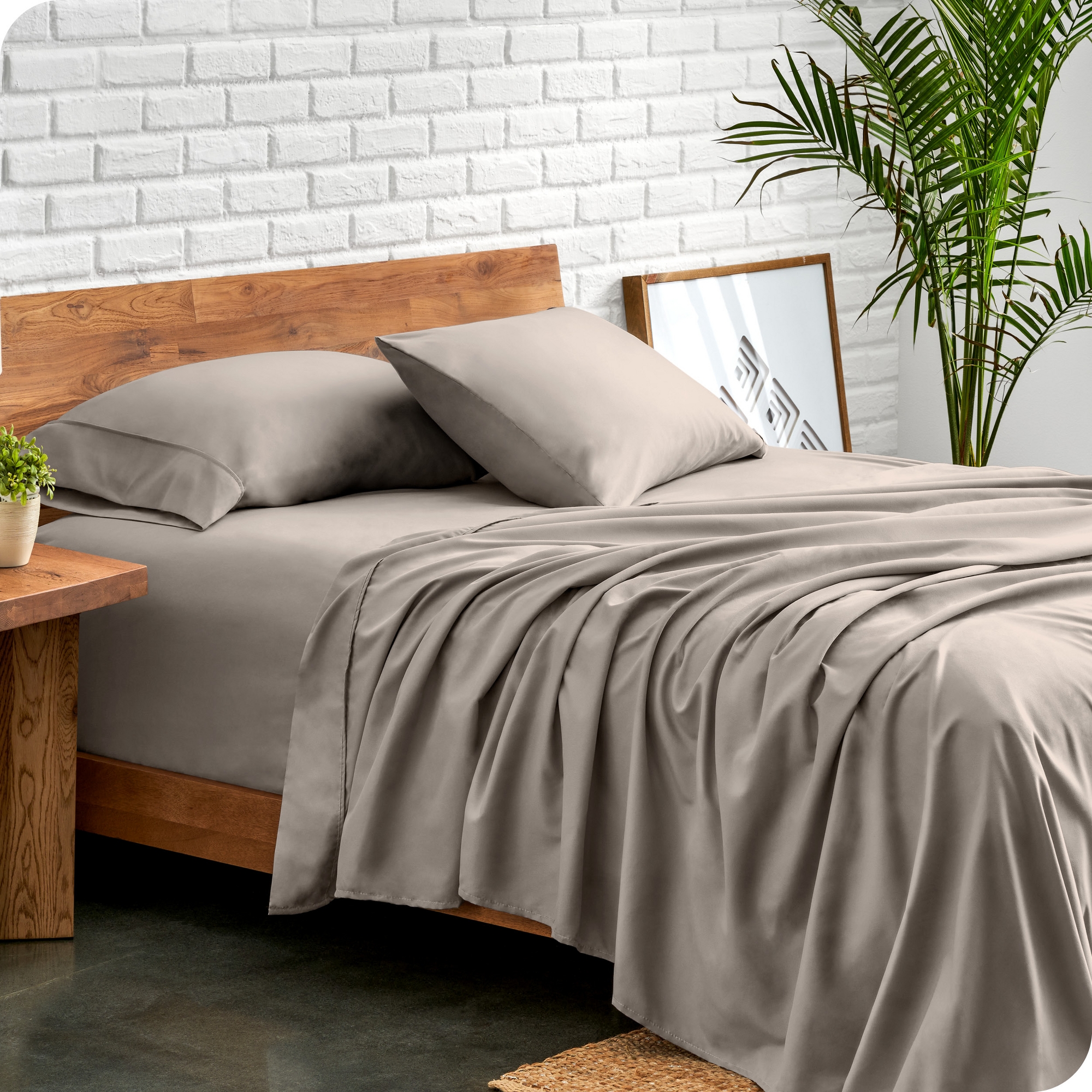 4 Piece Ultra Soft Brushed Easy Care Sheet Set by Bare Home - California King, Khaki